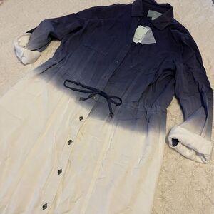 NWT Skies Are Blue Ombré Blue White Buttondown Longsleeved Dress‎ Small Casual